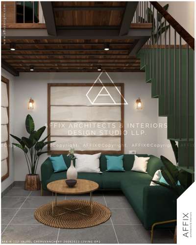 A perfect blend of earthy elegance and mordern design! The deep greenish hue of the seating brings a refreshing yet refined touch. Stunning wooden ceiling that adds depth and appeal.
The sleek green staircase seamlessly integrates into the design, adding a bold yet graceful transition between spaces. #Architect  #architecturedesigns  #Architectural&Interior  #architectureldesigns  #architectsinkerala  #best_architect