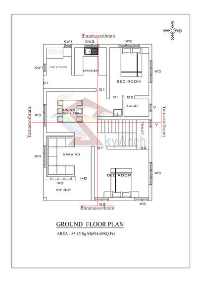 Ground Floor Plan below 1000 sq ft