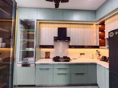 We have successfully completed one more kitchen project, here we show the design and the actual kitchen photo
 #KitchenIdeas  #KitchenCabinet  #LShapeKitchen  #Greenkitchens  #WoodenKitchen  #ModularKitchen  #trendig  #InteriorDesigner