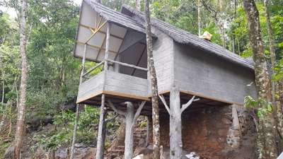 thatched  roof with wooden planks wall covering#  resort #tree house# thekkady# finel finish # without painting