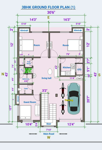 3BHK laxury house Floor Plan