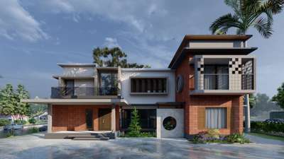 A 4bhk residence which embraces contemporary architecture with a strong emphasis on clean lines, geometry, natural textures, and open planning. The facade features a dynamic mix of materials like exposed laterite, concrete, and jaalis that add both aesthetic interest and functional shading.



 #architecturedesigns  #exteriordesigns  #render3d3d  #3d  #lumionindia