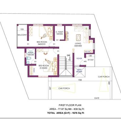 3bedrooms house plan ist floor