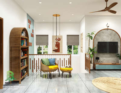 Serenity found in the upper living space ✨. 
Soft teal hues, natural textures, and warm lighting create the perfect blend of calm & style 🏠

Client : Rehana Manoj 
Area : Upper living Area