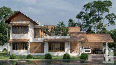 Residence for Dr Radhakarishnan
Location : Athani, Thrissur.
Area : 4200 sq.ft. 
 #ElevationDesign #comtemporarydesign #Residencedesign #HouseDesigns #slopedroof #keralastyle #keralaarchitecture  #jaali #cladding #moderndesign
