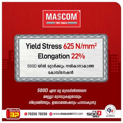 MASCOM FE500D TMT STEEL BARS 
contact on +91 8589978782
#TMT
#STEEL
#MANUFACTURER 
#KERALA