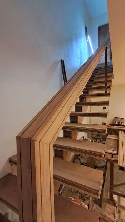 GI Metal Frame works staircase Finished with Teak Wood Based with plywood