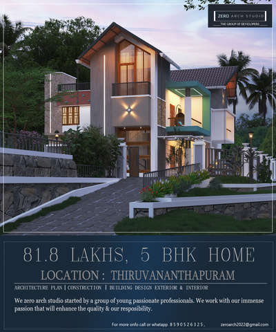 Total Project Construction cost - 81.8 Lakhs. 
Total Build up Area 3200 Sqft
5 Bhk Home 


Ground floor 

2 Bedroom (Attached Bathroom with dressing room) Family living hall,Dining area, interior quart yard, modular kitchen, Work area,  pooja room,Sitout,

First floor

3 Bedroom (Attached Bathroom with dressing room)
Living hall, 2, Balcony... 

WE BUILD YOUR DREAM HOME PERFECT.



We zero arch studio started by a group of young passionate professionals. We work with our immense passion that will enhance the quality & our responsibility. #TraditionalHouse  #trivandrum@  #thiruvananthapuramrecently  #trivandrumhome  #trivandrumbuilders  #tripodfloorlamps  #trivandruminterior  #trivandrumarchitects  #simpleexterior #trivandrum