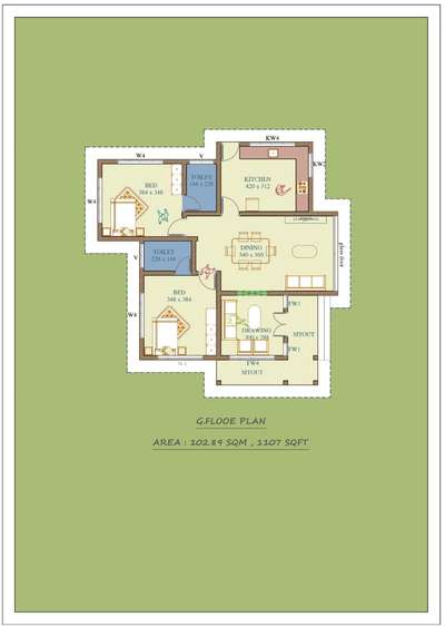 South facing plan...2 bhk, 2 attached big bedroom, ..... # # # # we can provide stair case in this plan, and also improve this plan for two story building... # # #