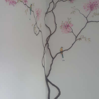 mural painting... #interior# wall mural# 3Dpainting# beautyfullbirds#  vine in wall