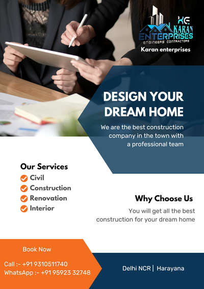 Karan enterprises is a construction company that provides you the best design solution for your dream home.

for more information contact us 
call - 9310511740.
Whatsapp - 9592332748
Gmail id - karanenterprices3318@gmail.com

project accepting:- Delhi Ncr | Haryana

 #constructionsite #constructioncompany #CivilEngineer #civilcontractors #civilwork #constructionmanagement #InteriorDesigner #HouseDesigns #HouseConstruction #HomeAutomation #HouseRenovation #Renovationwork
