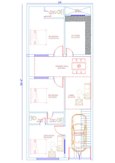 24'x56'House Layout plan #HouseDesigns #SouthFacingPlan #trendingdesign #viralhousedesign