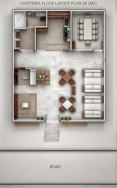 Modern Cafeteria Layout Plan 2D