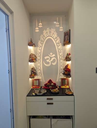 Backlit Mandir with Floating Wooden Shelves. 

 #mandir #backlitmandir