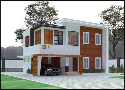 #HouseDesigns
#MyDesigns

Style:-Contemporary   style. 
Area:- 1112+ 764 = 1876 Sqft

About Residence :- West Facing Small 3 Bedroom Simple Villa. 
Ground  floor Have, Porch. A Small Sit out, Living, Open  Kitchen,  Stair Area,  common Toilet And a Bathroom attached Bedroom.
The First floor have, Upper Living, 2 Attached  Bedrooms, and a trussed  Utility Area.