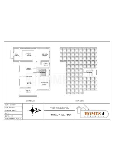 2d plan                                      2bhk                                     sqft1033                                   client name:Basheer  location:chavakkad, thrissur           #2bhk #FloorPlans  #2BHKPlans