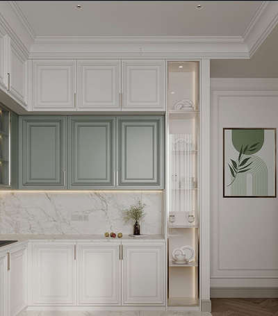 Modern kitchen 
White and olive green colour scheme