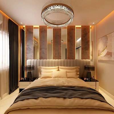 Bed room with gold plated sheet and laminate