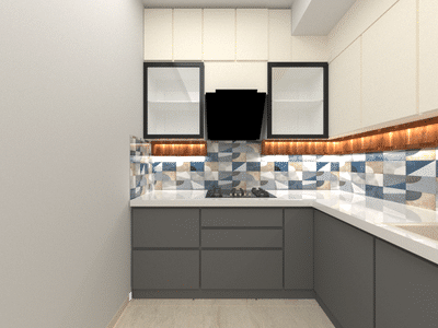 gry and white kitchen 3 d  # 3d #KitchenIdeas  #3dmoudling #InteriorDesigner #KitchenInterior