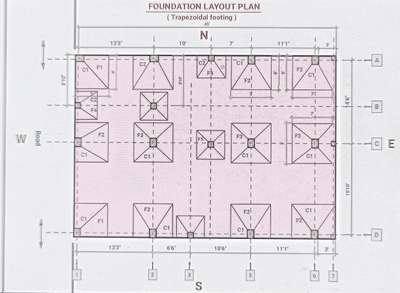 3BHK Footing and Column Layout Floor Plan