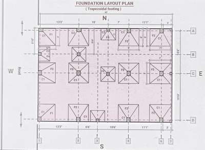 3BHK Footing and Column Layout Floor Plan