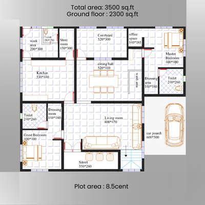 🌟 Customized Ground Floor Plan for Modern Living 🌟
I'm excited to share this thoughtfully designed ground floor plan, tailored to meet our client's unique needs:
🔸 Private Bedrooms: Each with an attached dressing room and toilet. 
🔸 Efficient Design: Minimal wall cuttings and wastage. 
🔸 Serene Courtyard: Central courtyard for natural light and ventilation.
 🔸 Home Office: Office room attached to the master bedroom. 
🔸 Spacious Living Areas: Ample sitting space with a double-height courtyard and dining room.
We prioritize innovative design and client satisfaction. Ready to bring your dream home to life? Contact us today!
#singlestorey #doublestorey #2d #floorplan #2500sqftHouse #3500sqftHouse #8cent #2bhk #4bhk #courtyard #doubleheight #HouseDesigns