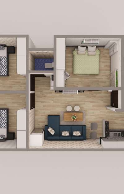 3D floor layout for a 3BHK flat for a client
 #3DPlans  #3dfloorplan #InteriorDesigner #interiorcontractor