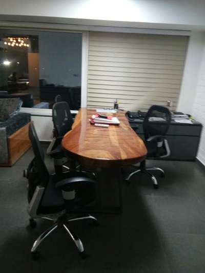 Office Cabin Table , sofa and wood paneling in Natural Wood with Polyster paint