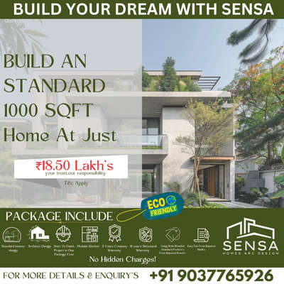 Build Your Dream Home with Sensa Homes 🏗️

🚧 Are you looking for a professional construction company to build your dream home? Sensa Homes can help you to create a unique home within your budget. Our Standard Package starts at just ₹18.50 Lakhs and includes features like standard interior design with a modular kitchen.

🚧 Discover more about what our packages offer. Contact us today to start your journey with Sensa Homes. Trust in our expertise to elevate your dream to the next level.

NO HIDDEN CHARGE'S 🚧

Trust is the Key to Success.
We look forward to your inquiry.🗿 Choose the best 👷🏻

Our services available in All Over Kerala / Tamil Nadu 👷🏻

 #HouseConstruction #homeplan #homesweethome #buildersinkerala #BestBuildersInKerala  #all_kerala #trivantrum #HouseDesigns