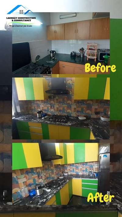 #ModularKitchen  #beforeandafter 
contact for interior design and construction.
 #Lakshay  #construction and  #consultancy 9413778833
