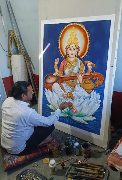 #Saraswati Painting (work in progress, with  #acrylic colours)