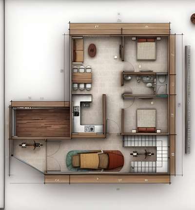 2BHK House floor Plan layout 2D