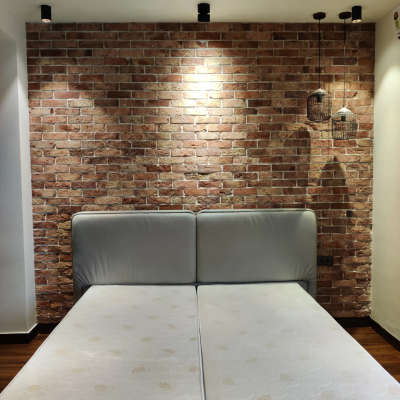bedroom wall design with artificial bricks  #InteriorDesigner #Architectural&Interior