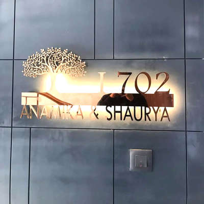 metal nameplate
designer metal name plate for home with led light or Glossy finish available in four colours
gold , gray, rose gold , mirror finish silver 
 #nameplate #nameplates #lednameplate #metalnameplate
