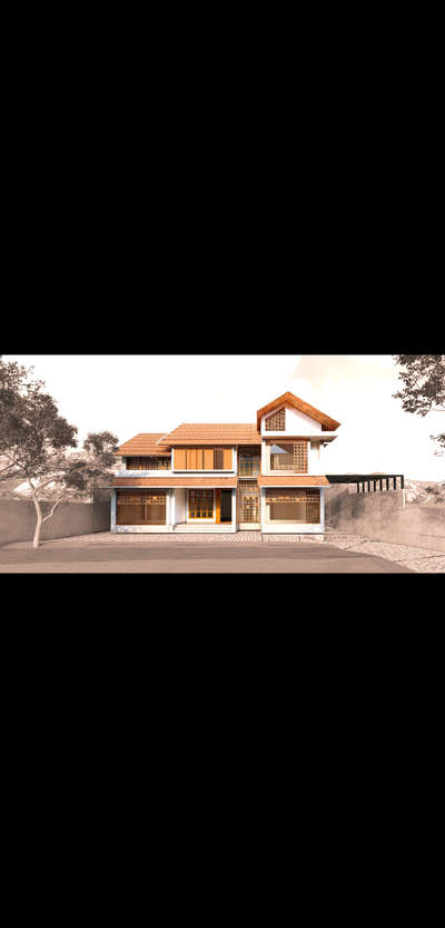 A traditional type house and a contemporary  residence.
Status : Under construction
Area : 2800 sqft

#TraditionalHouse #jalli #mangloretiles #slopedroofhouse
#