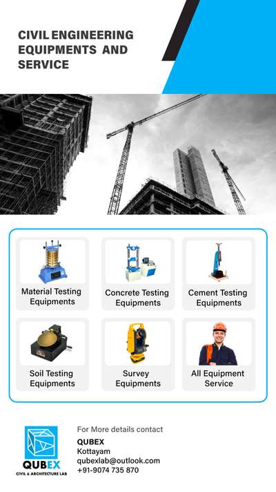 Civil Lab Equipment
* Concrete Testing
* Aggregate Testing
* Soil Testing
* Bitumen Testing
* Equipment Service

#qubexlab