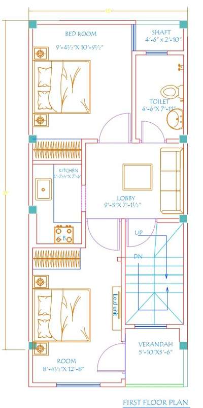 Sketch plan of 15'-0"x31'-0"
2 bhk