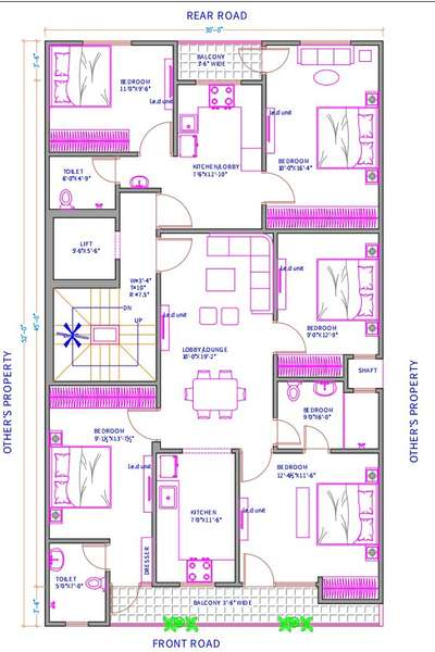 sketch plane of 30'-0"X52'-0".(5bhk)