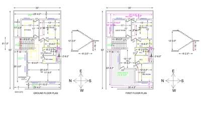 30x50 House, Ground Floor and First Floor Plan 4BHK House, with 3 Toiles.