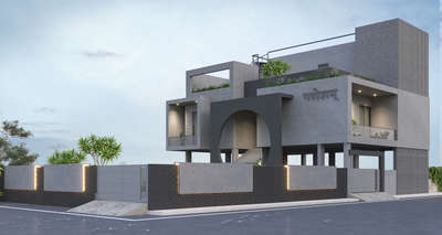 Ganesham Residence (Sikar)
North Facing 
Duplex house 
45*45
Exterior Elevation
 #architecturedesigns #ElevationDesign #BOUNDARYWALL #plantation #frontdesign #greycolor