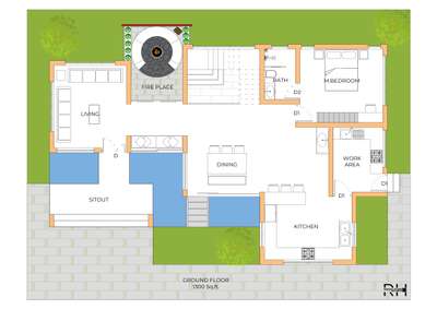 #2300sqft #3BHK #trendingdesign #architecturedesigns #koiponddesign #Northfacing #baywindow #fireplace #patioarea #modernhome #moderndesign #floorplan