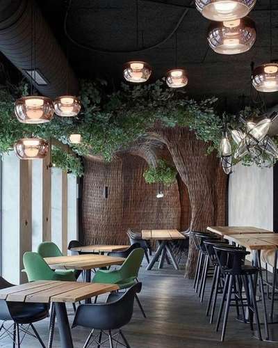 STK Restaurant in Olomouc, Czech Republic
Architects: Komplits
Principal Architect: Pavel Kříž
Year: 2019
Carpet area: 320 Sqm (3450 Sft)

Materials:
Basalt | kitchen floor
Oak | restaurant floor
Oak | tables
Willow branches | weaves
Cowhide | dropped ceiling
Steel tubes | tables
Rebars
Plants
Steel + brass | bulls


#worldarchitecture #interiordesign #architecture #decor #furniture #luxury #designer #handmade #inspiration #furnituredesign #style #designinspiration #wallpanel #sustainable #indoorplant #ShibariLight #restaurant #organic #organicinterior #greeninterior #organicdesign