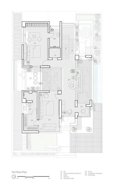 Contemporary House plan with 4 Bedrooms, garden and courtyard.
 #houseplan  #modernhouse  #modernplan #2dplan