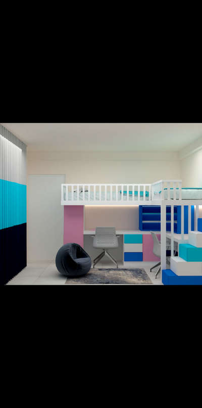 Let this exquisite combination of colors be a reflection of your child's unique personality, a sanctuary where they can be themselves and find comfort in the embrace of beauty and wonder. May this space ignite their dreams, foster their growth, and create cherished memories that will last a lifetime."

loft bed with 2 study table and Wardrobe 
#loftstyle #studytable #studytime #WardrobeIdeas #3d  #3dmodeling