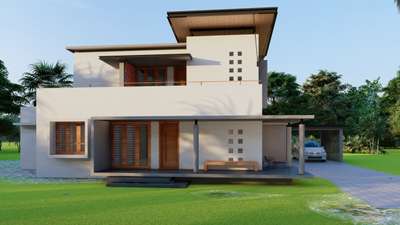 Proposed Residence Renovation @ Poonkavu. Featuring a minimal concept with Jali details and Glass blocks in elevations. #HouseRenovation  #Residencedesign  #Minimalistic  #ContemporaryHouse  #ContemporaryDesigns  #ElevationDesign #Pathanamthitta