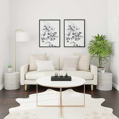 Get this chic minimalistic pure white design to make your small living room look spacious. Try light coloured wooden furniture to add to the peaceful look. Add a black wooden planter pot and greyscale painting in black frame to offset the overall white space.
#interior #decor #ideas #home #interiordesign #indian #colourful #decorshopping
