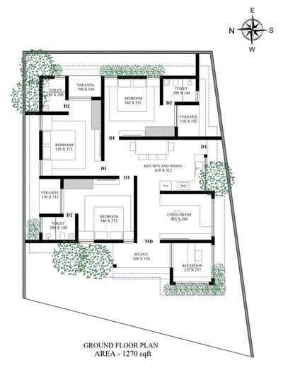 1270 sqft 3bhk residential building. Resort model #Residencedesign  #FloorPlans  #architecture  #kerelahomedesigns