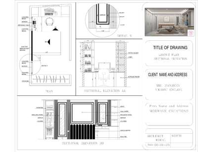 Bedroom Design 
.
.
2D Details Drawings & 3D Rendering 
.
.
simple Elegant Design 
.
.
Follow me 🤙