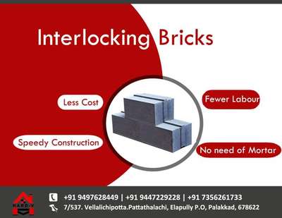 For Wall construction.. use Interlock Bricks and save time, cost and water
Dial 9497628449