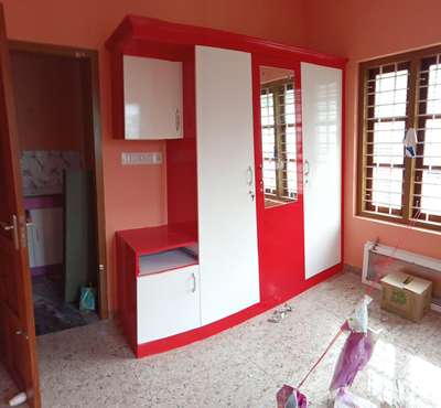 MDF BEDROOM CABINET WITH PU WHITE AND RED COLOUR